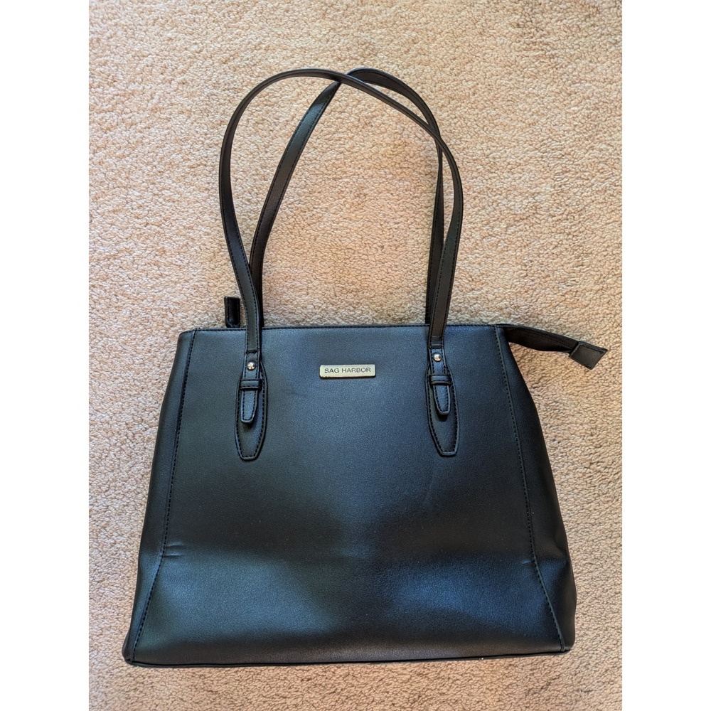 Sag Harbor Black Faux Leather Professional Tote Bag Work Travel